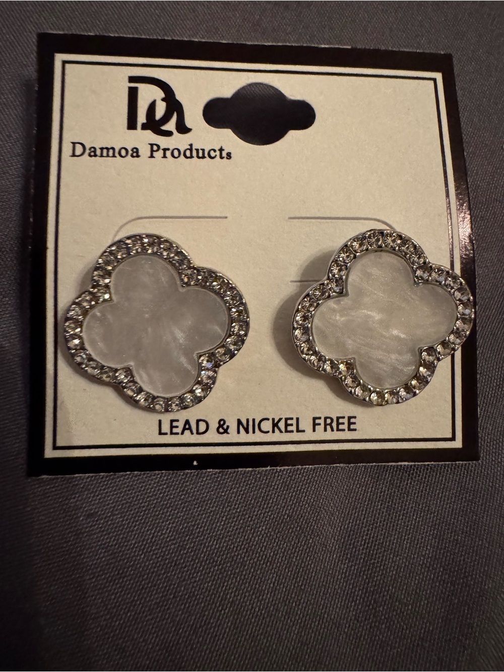 White Clover Crystal Border Stud Earrings